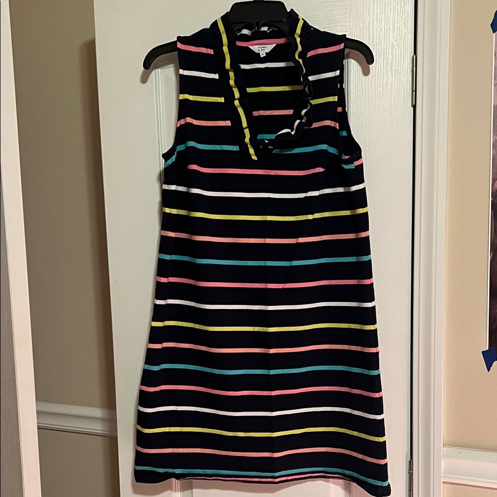 Crown & Ivy dark Navy blue and pastel colored Striped dress